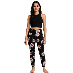 INFINITE NWOT Reversible Size LARGE Black Floral Full Length Leggings